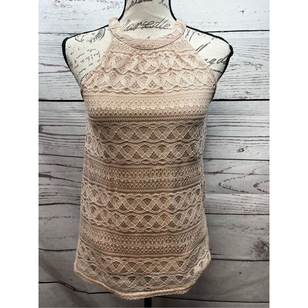 Monteau XS Pink Lace Halter Top Sleeveless Layered Party Elegant